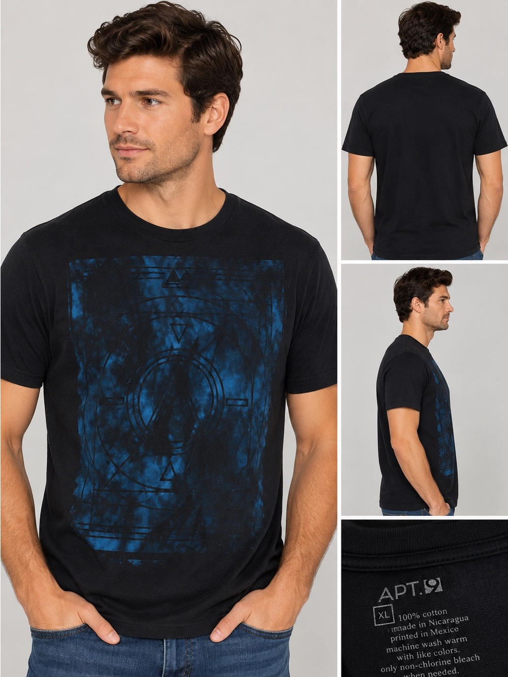Graphic T-Shirt Blue Abstract Print Size XL